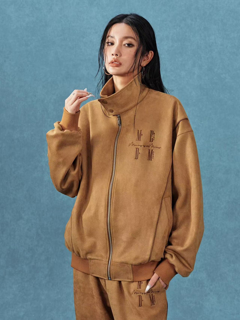 MEDM Stand Collar Suede Paneled Jacket