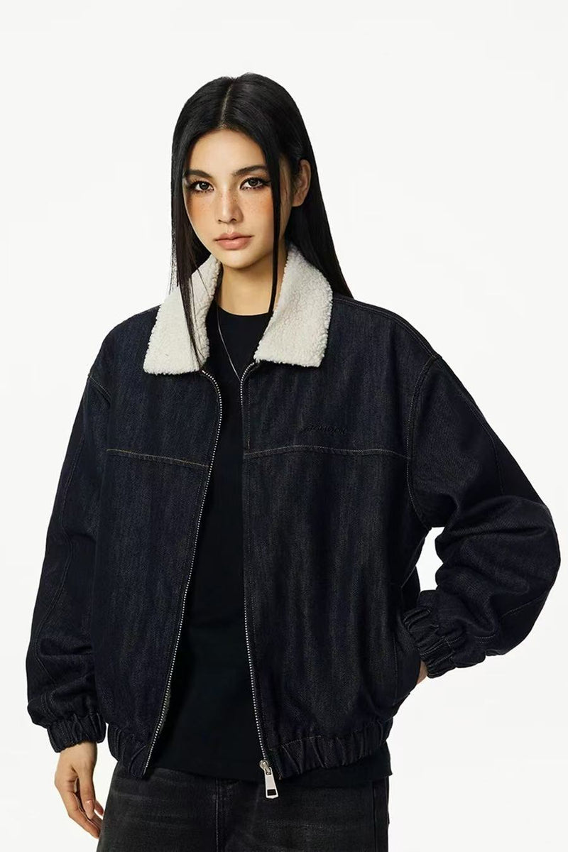 ACHOCK Denim Faux Sherpa Lapel Warm Thicken Jacket