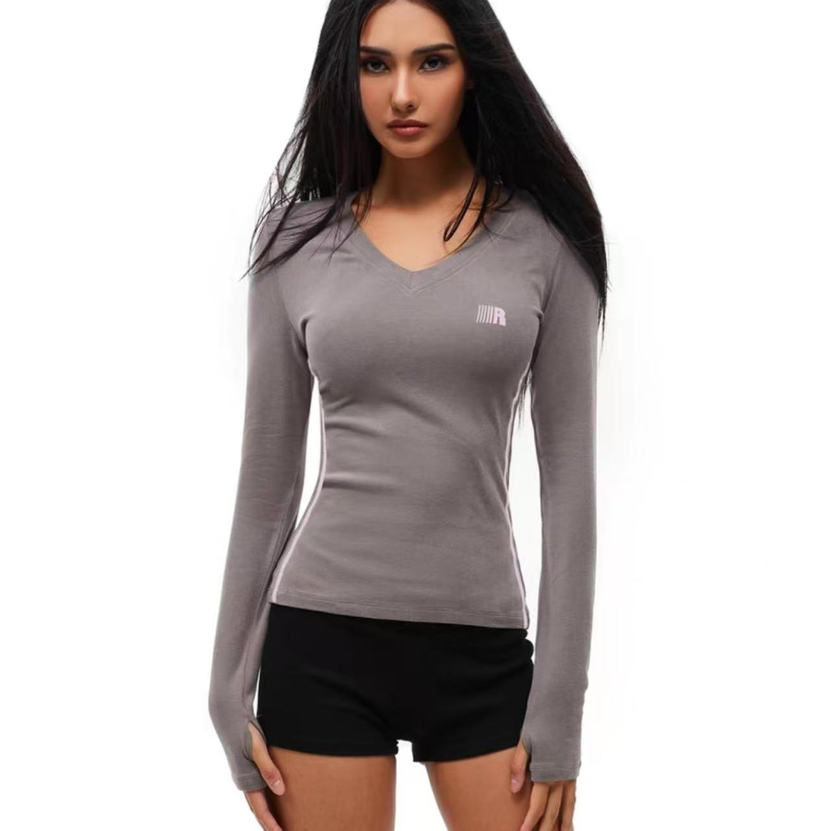 FDR Slim Fit V-neck Sports Long-sleeved Tee (For Women)