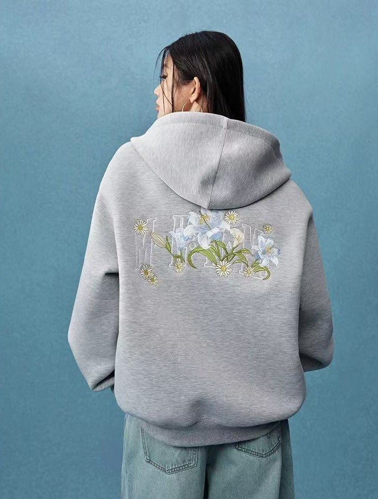 MEDM Floral Air Layer Embroidered Zip Hoodie