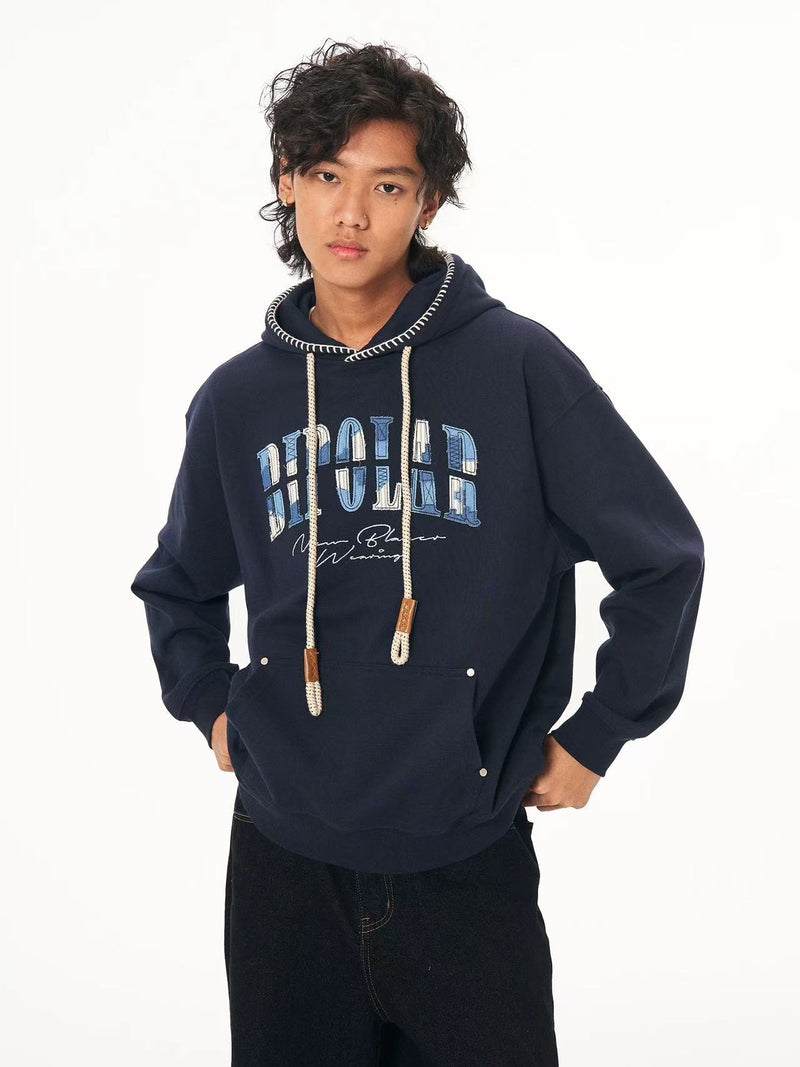 BIPOLAR Denim Striped Patch hoodie