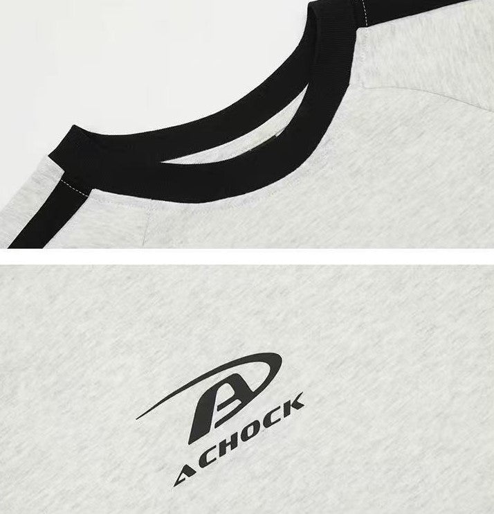 ACHOCK Contrast Color Patchwork Printed T-shirt