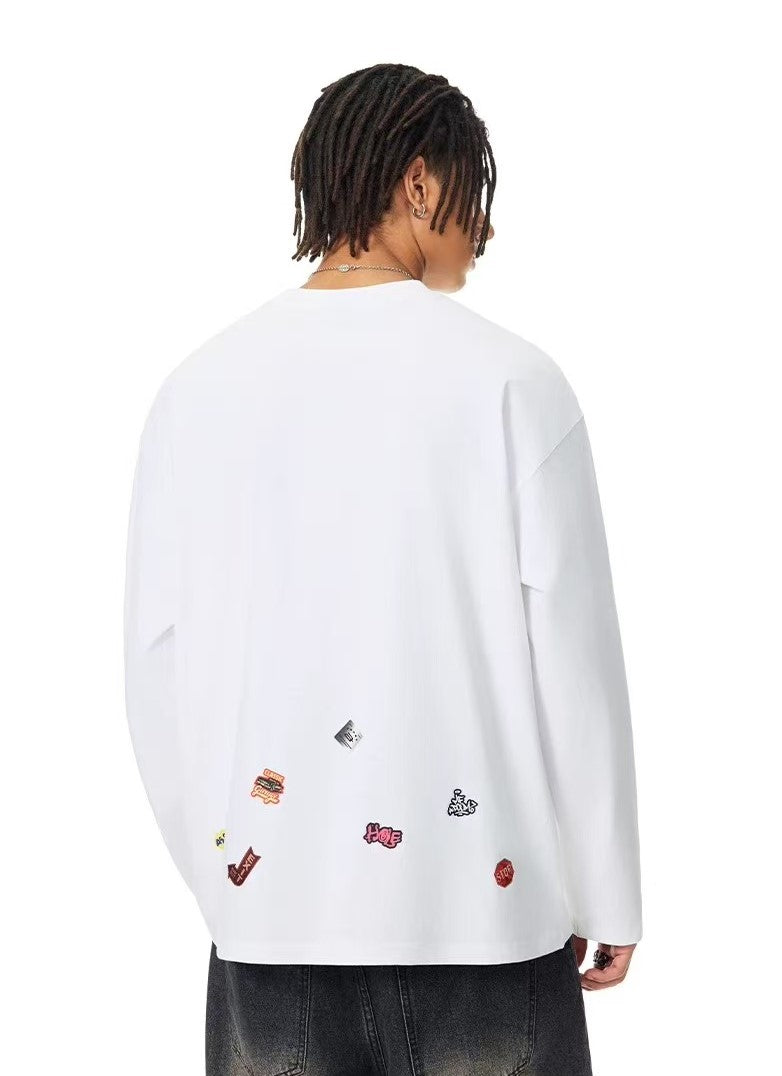 ACHOCK Creative Cartoon Sticker Long-sleeved T-shirt