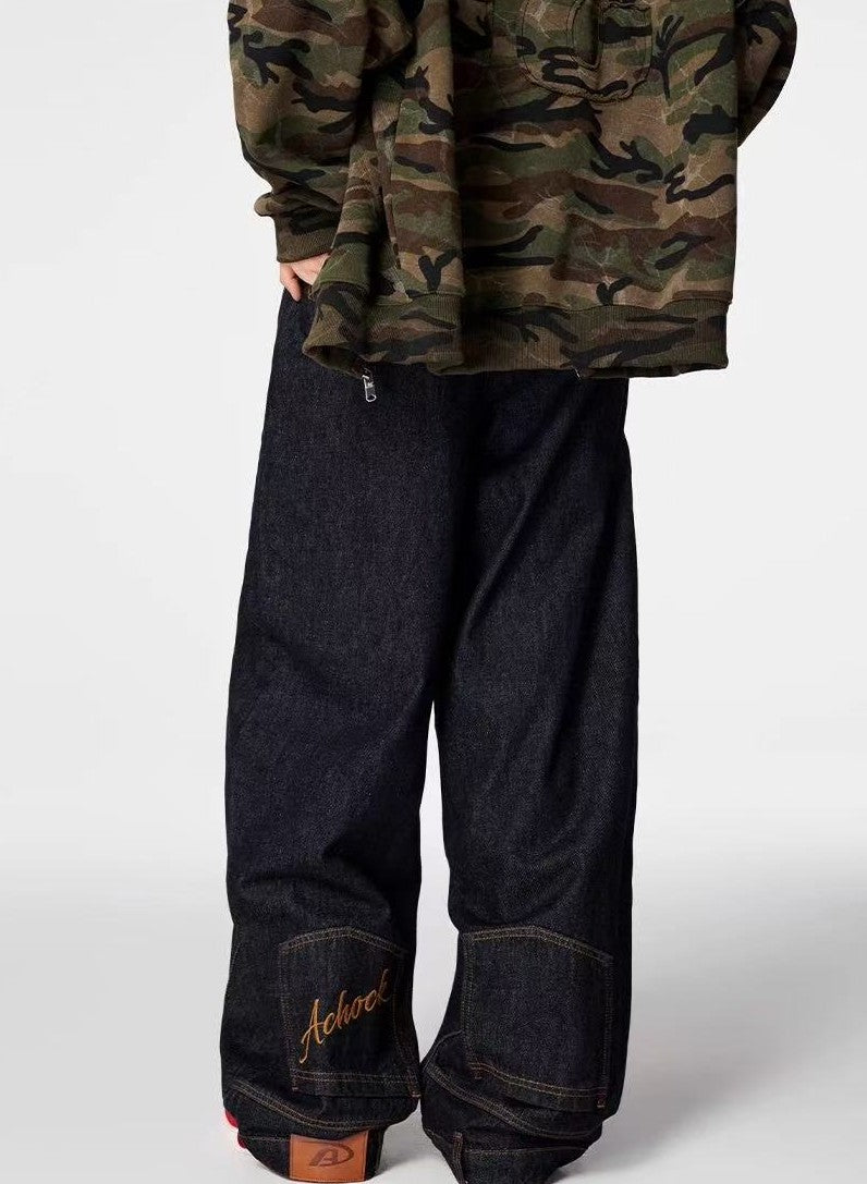 ACHOCK Washed Wide-leg Inverted Jeans