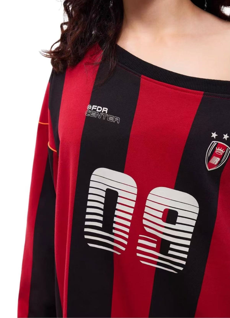 FDR 09 Printed Striped Off-shoulder Sweatshirt (For Women)