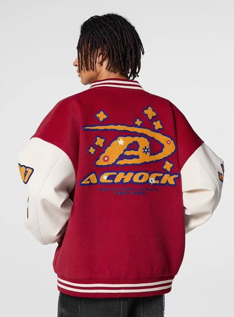 ACHOCK Vintage Towel Embroidered Baseball Jacket