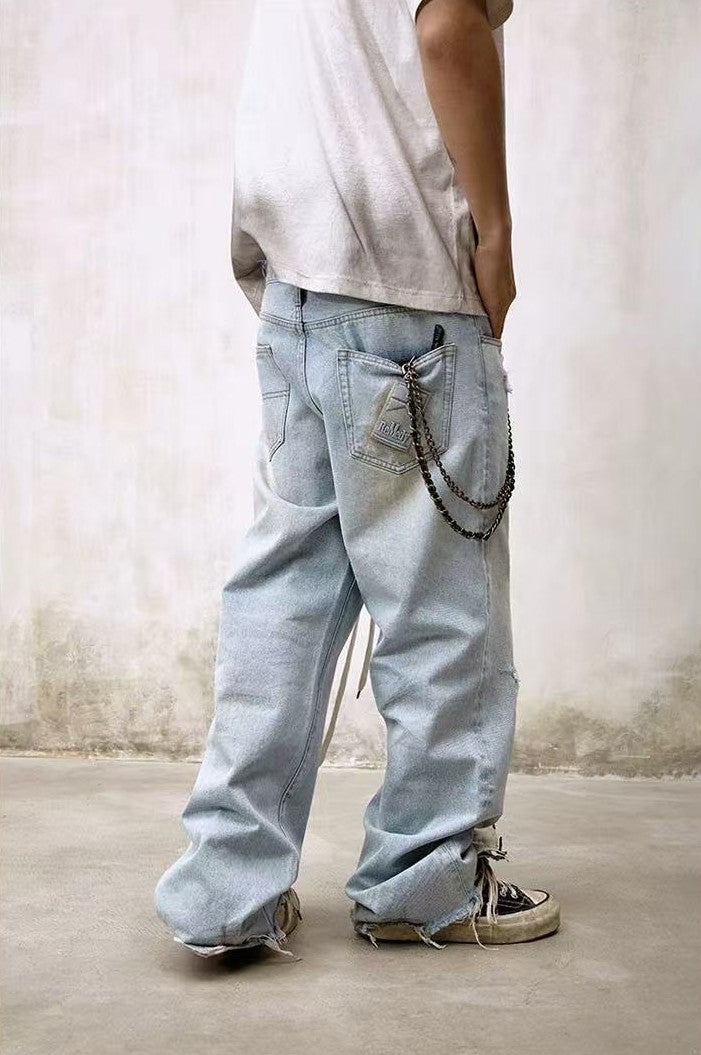 REMEDY Washed Ripped Straight-leg Jeans