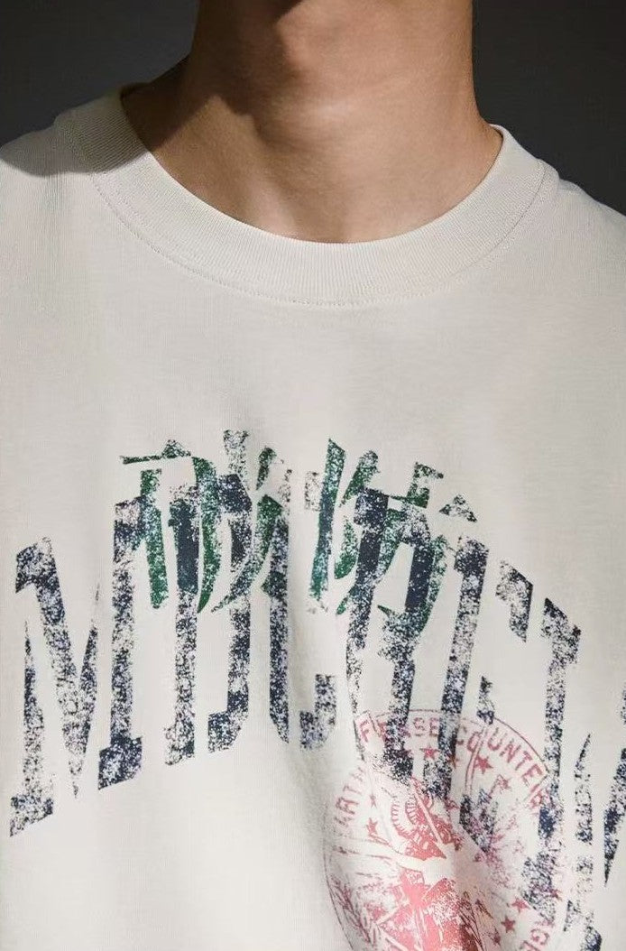 REMEDY Distressed Letter Print Short-sleeve T-shirt