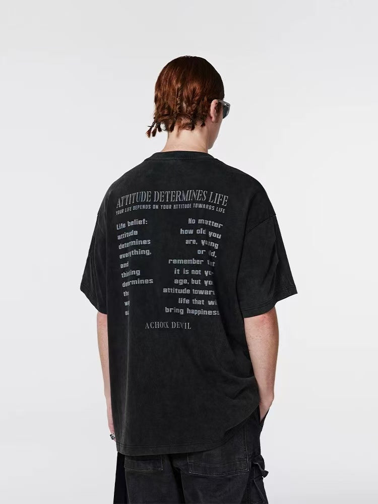 ACHOCK Washed Black Abstract Flame Print T-shirt