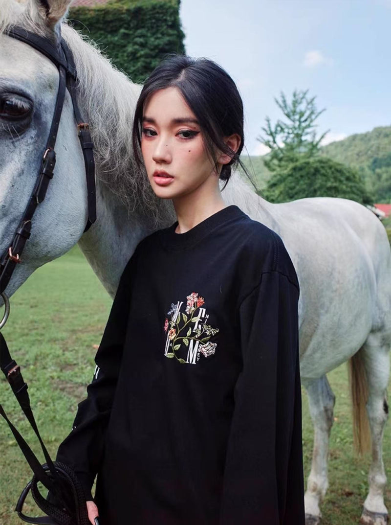MEDM Floral Embroidered Long-sleeve T-shirt