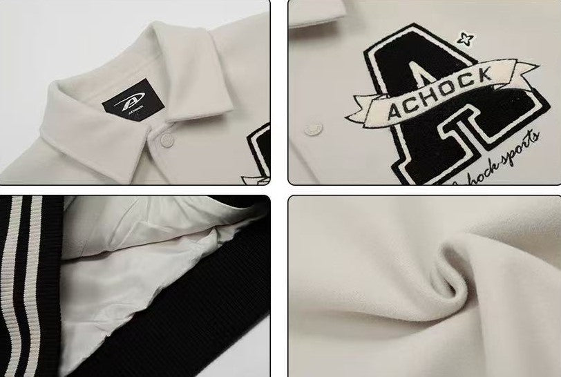 ACHOCK Embroidered Lapel Vintage Baseball Jacket