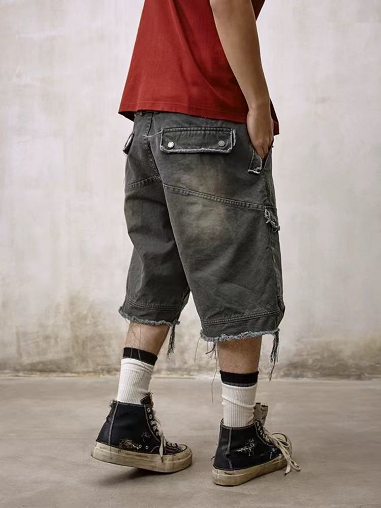 REMEDY Washed Fringed Cargo Shorts