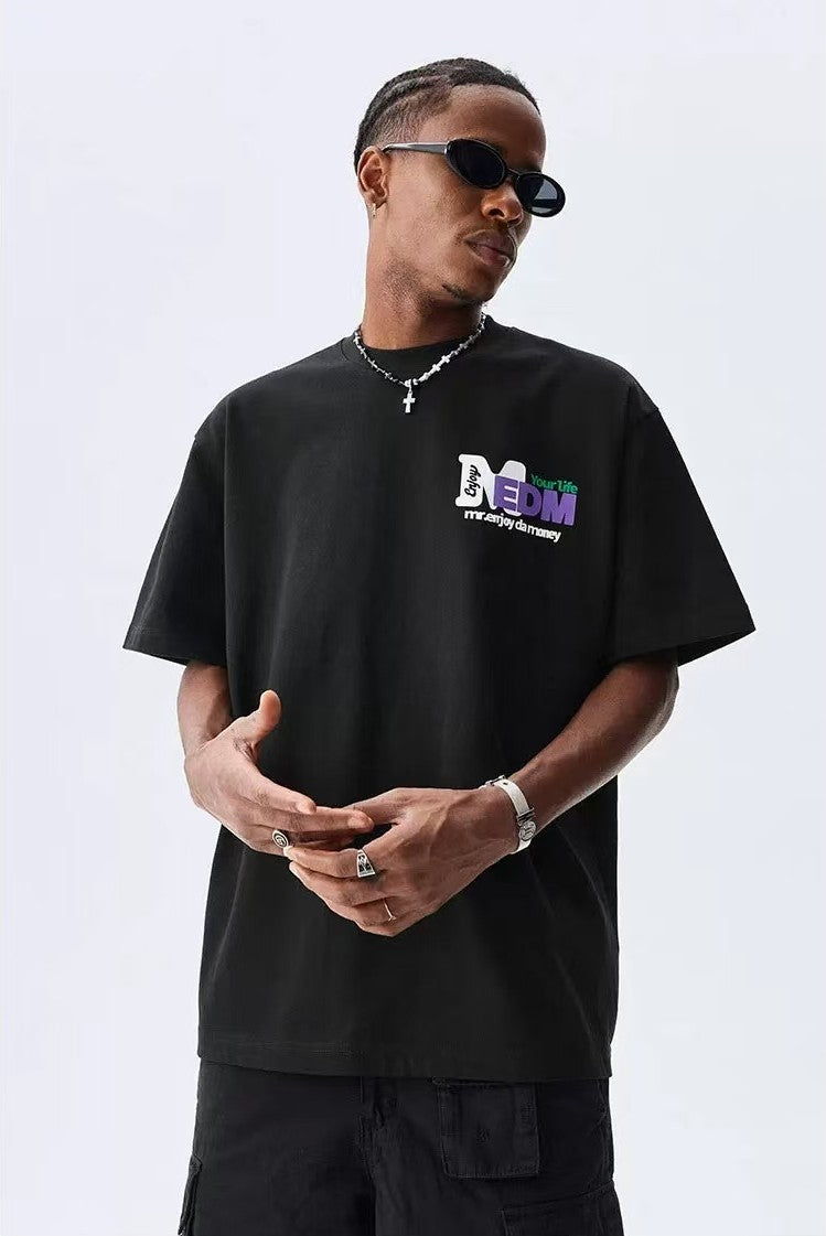 MEDM Retro Graffiti Letters Print Logo Short-sleeve T-Shirt