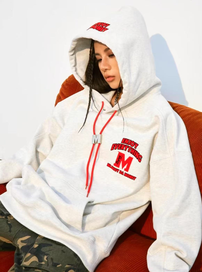 MEDM M Button Drawstring with Letter Print Hoodie