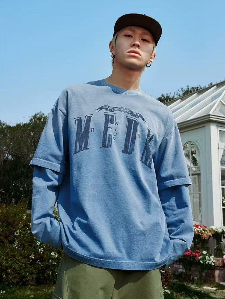 MEDM Washed Distressed Two-piece Long-sleeved T-shirt