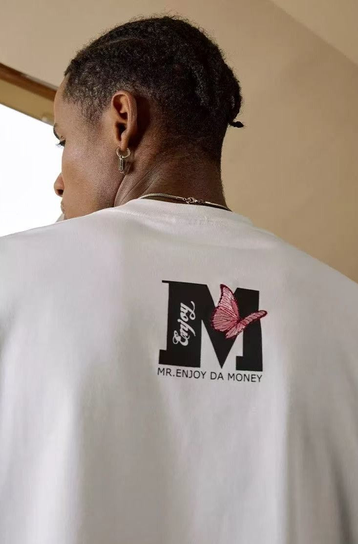 MEDM Origami Slice Rose Butterfly Embroidered Short-sleeved T-shirt