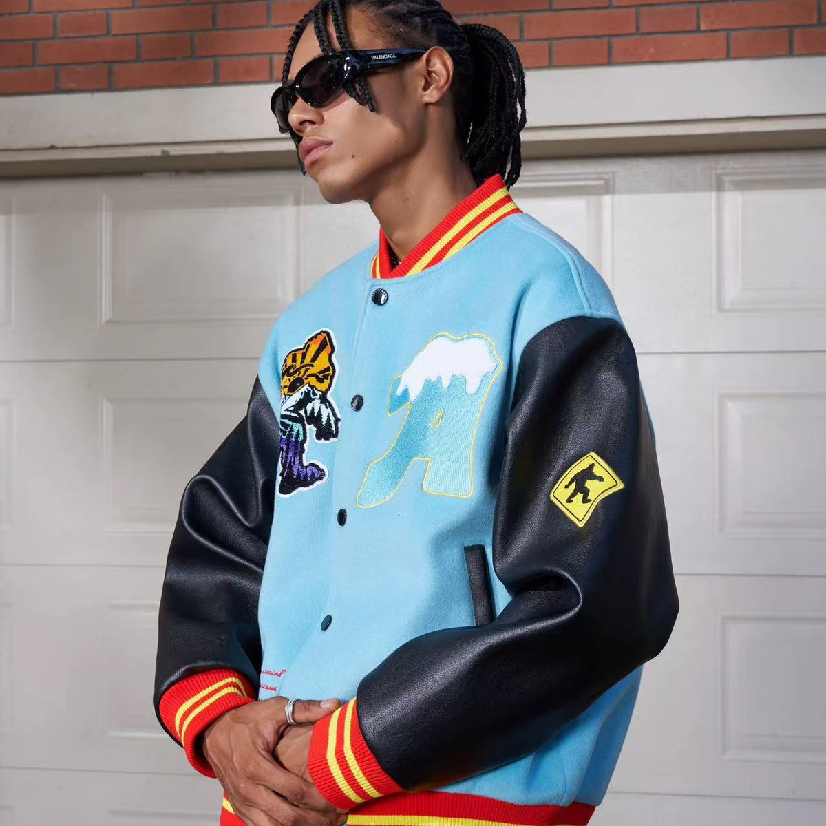 AFGK Snowy Terry Embroidered Contrasting Color Baseball Jacket