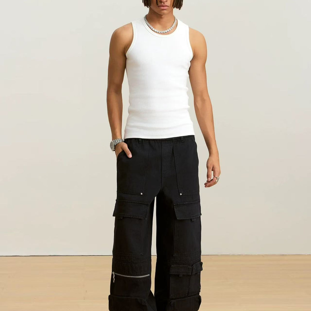 STK Multi-Pocket Cargo Straight-Leg Paratrooper Pants
