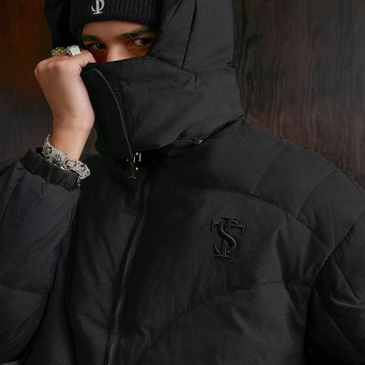 STK Vintage Quilted Embroidered Hooded Down Jacket