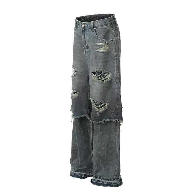WASSUP/DC Washed Distressed Ripped Baggy Jeans