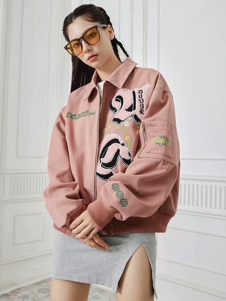 ACHOCK High Street Lettering Flocked Bomber Jacket
