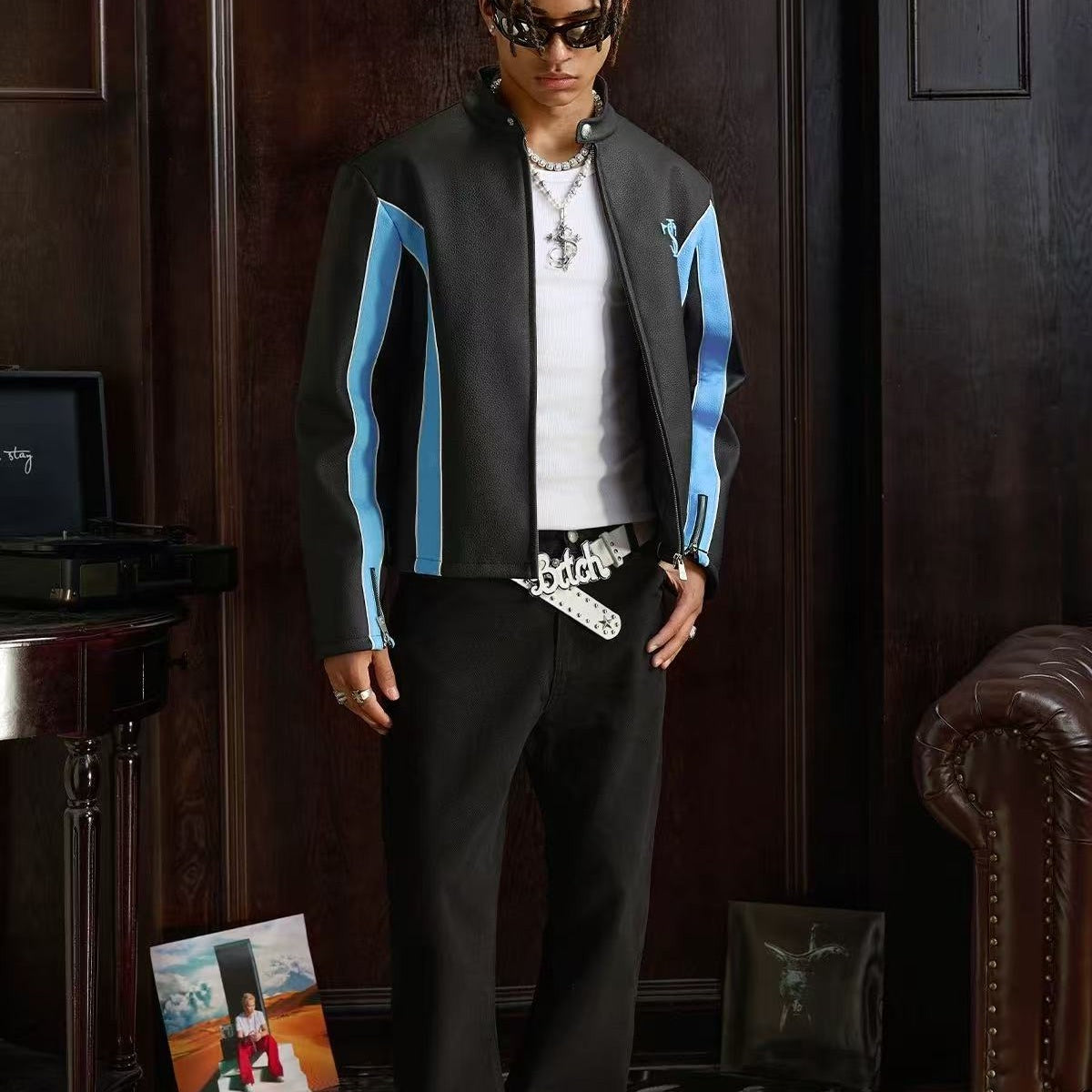 STK Vintage Striped Racing Leather Jacket