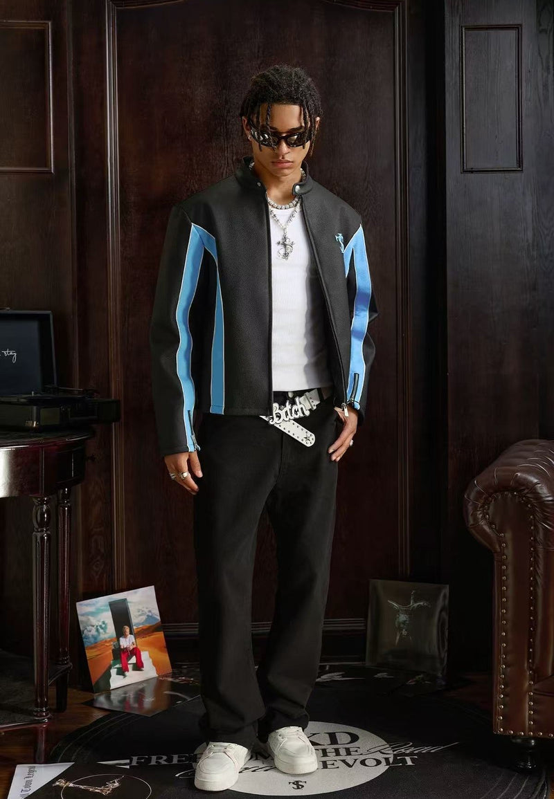 STK Vintage Striped Racing Leather Jacket