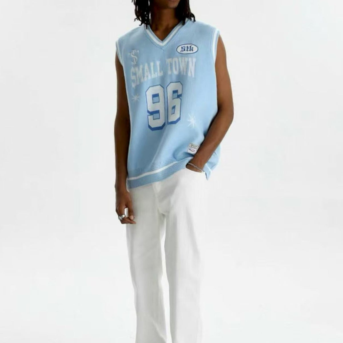 STK 96 Number Embroidered V-Neck Knit Vest