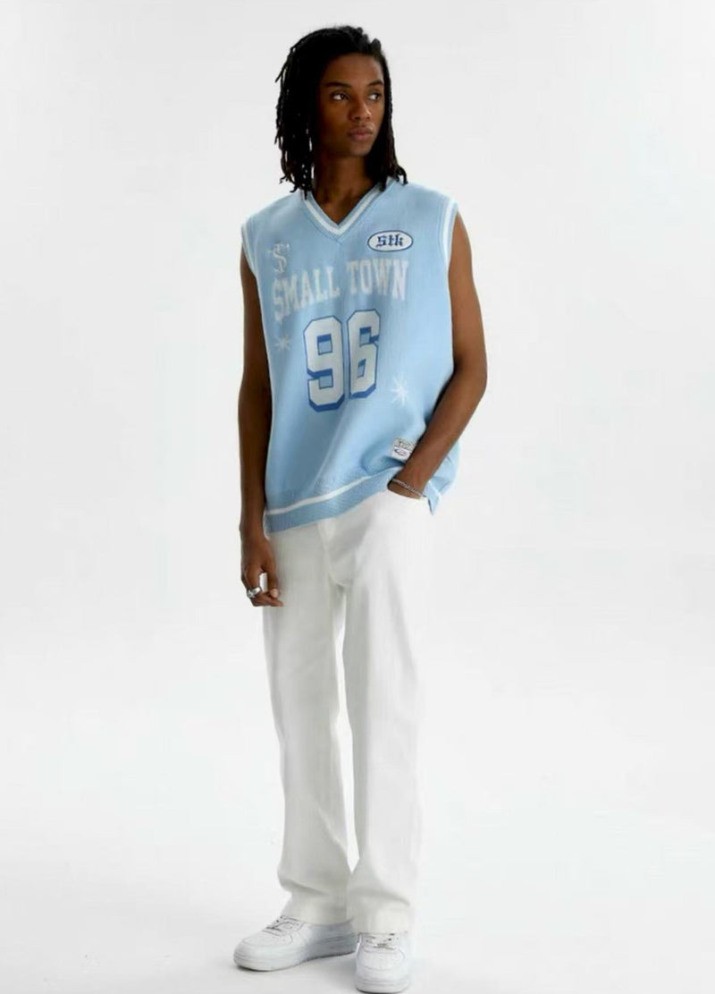STK 96 Number Embroidered V-Neck Knit Vest