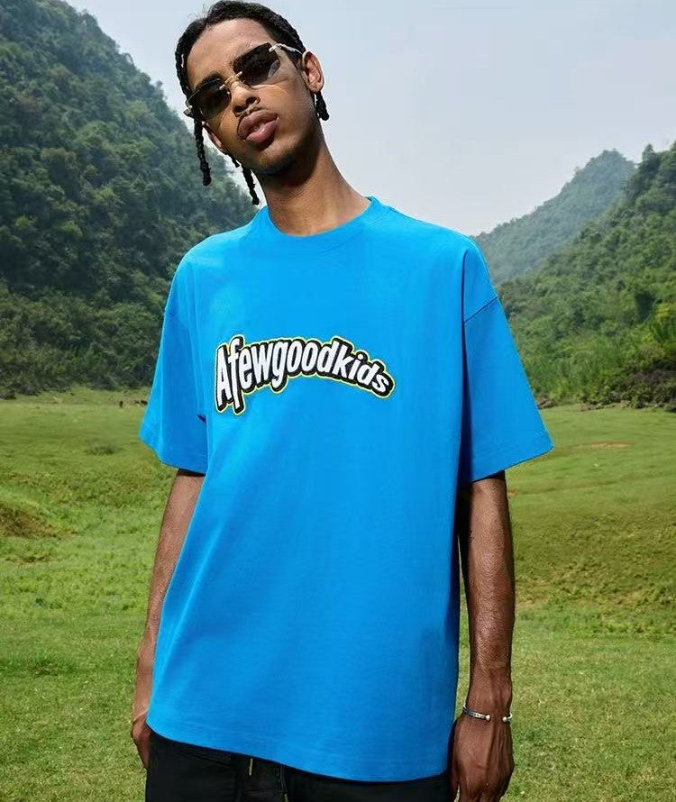 AFGK Curved Patch Embroidered Short-sleeved T-shirt