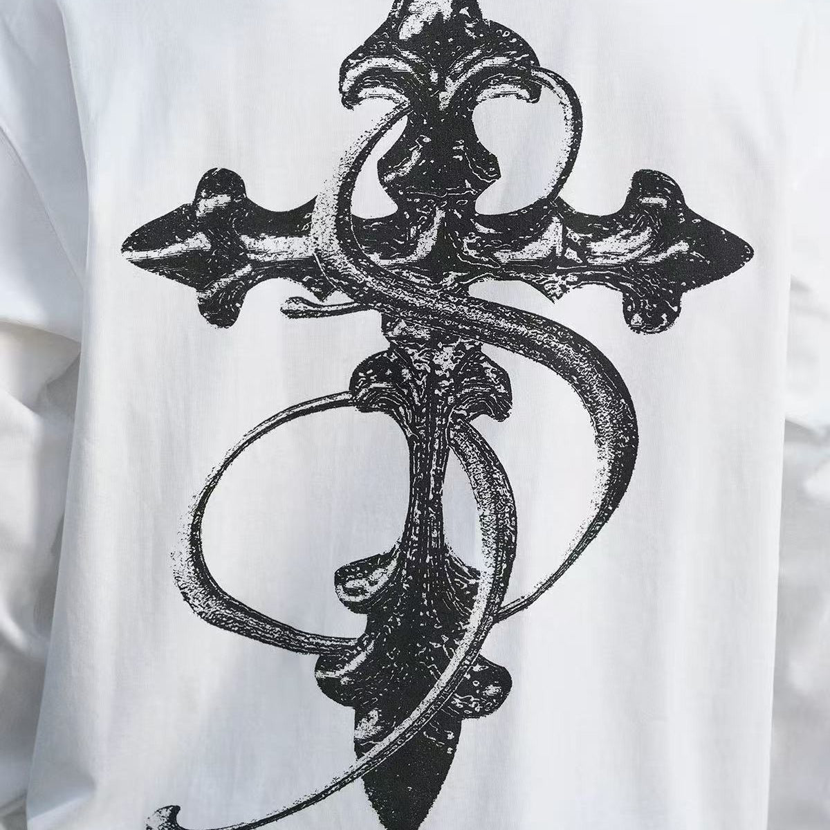 STK Vintage Black and White Cross Long-Sleeve T-Shirt
