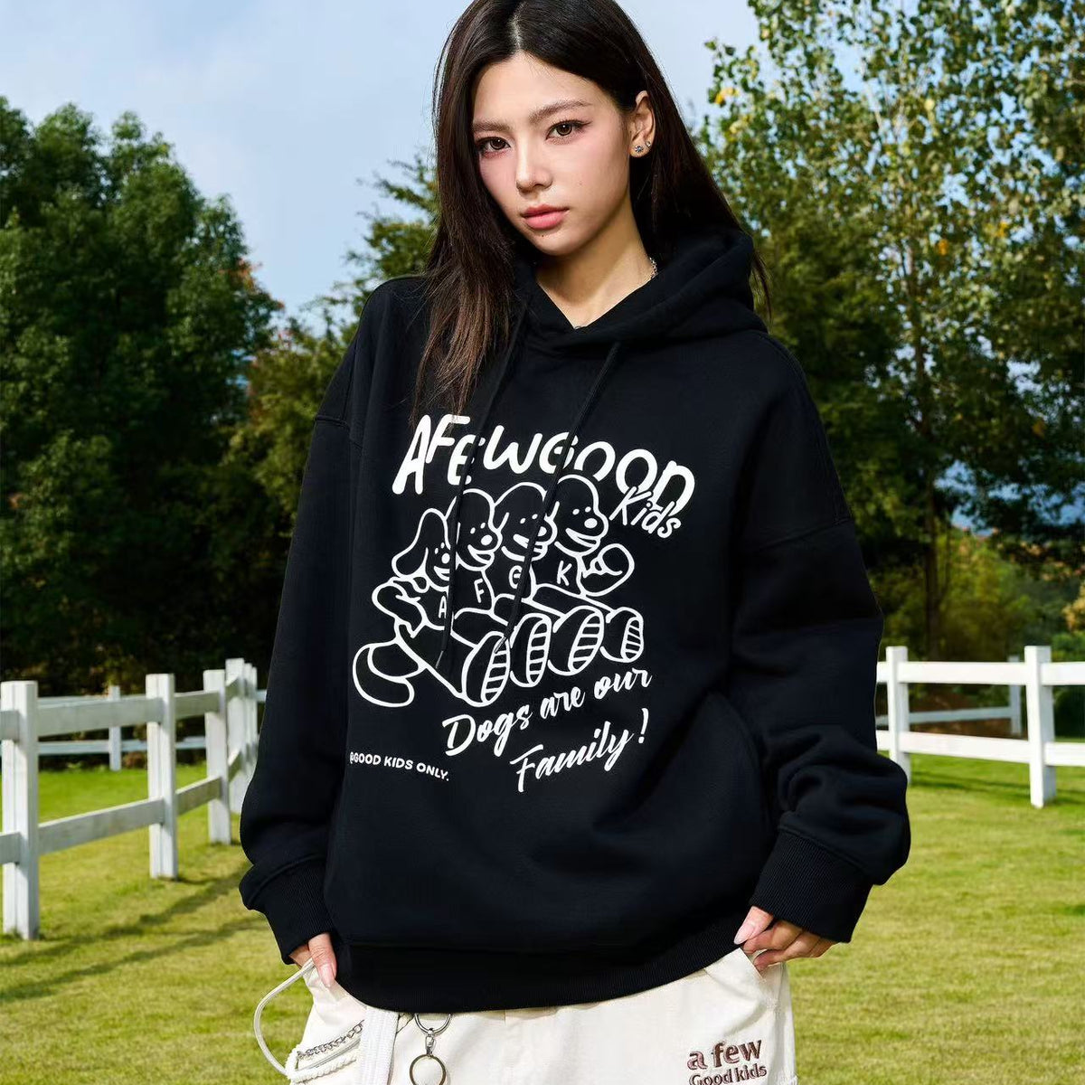 AFGK  Friendly Puppy Cartoon Plush Hoodie
