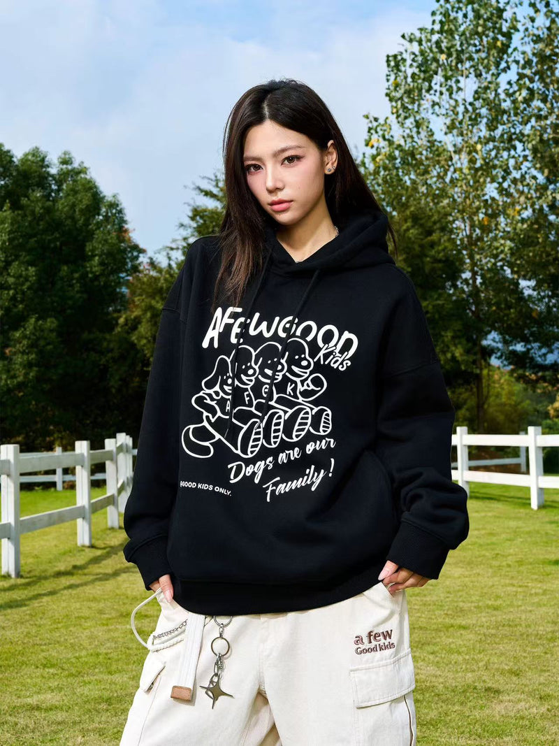 AFGK  Friendly Puppy Cartoon Plush Hoodie