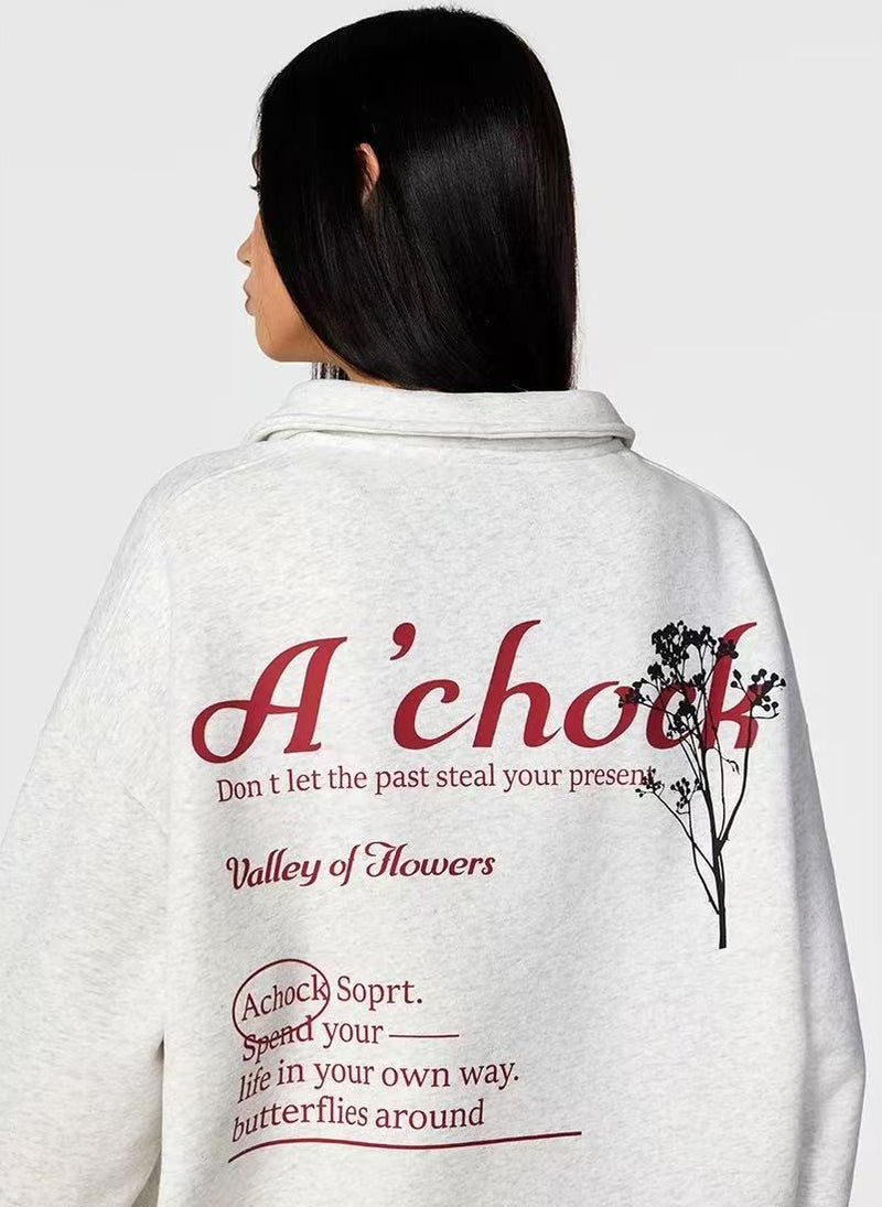 ACHOCK Heavy Butterfly Patch Embroidered Zipper Sweatshirt