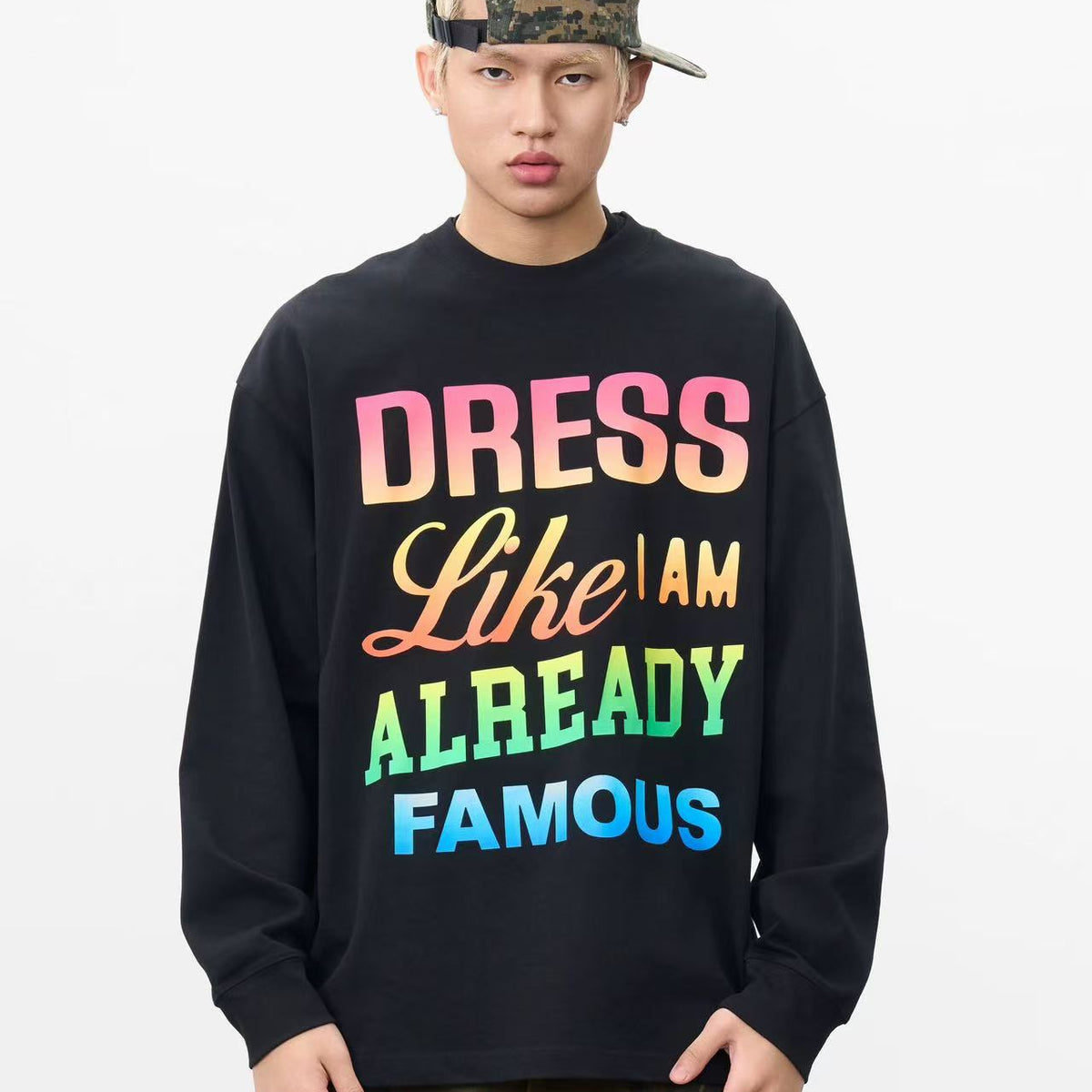 AFGK Color Gradient Slogan Long-sleeve T-Shirt