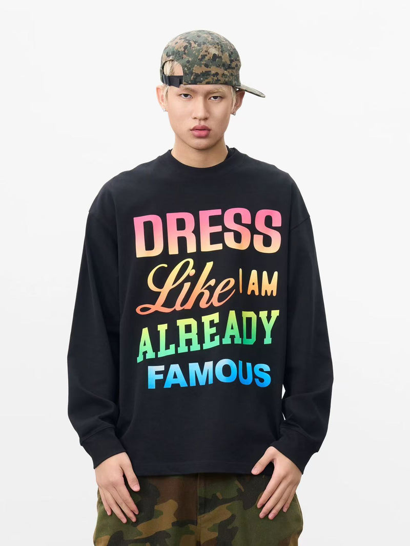 AFGK Color Gradient Slogan Long-sleeve T-Shirt