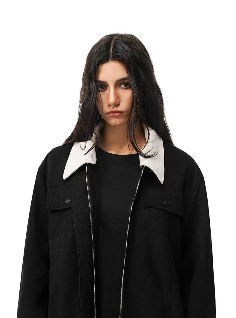 FDR Retro Contrast Lapel Suede Jacket (For Women)