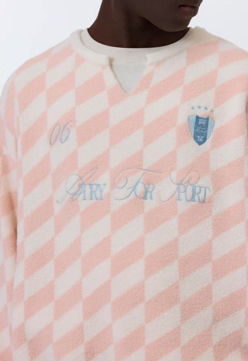 ATRY Sport Contrasting Diamond Plaid Small V-neck Sweater