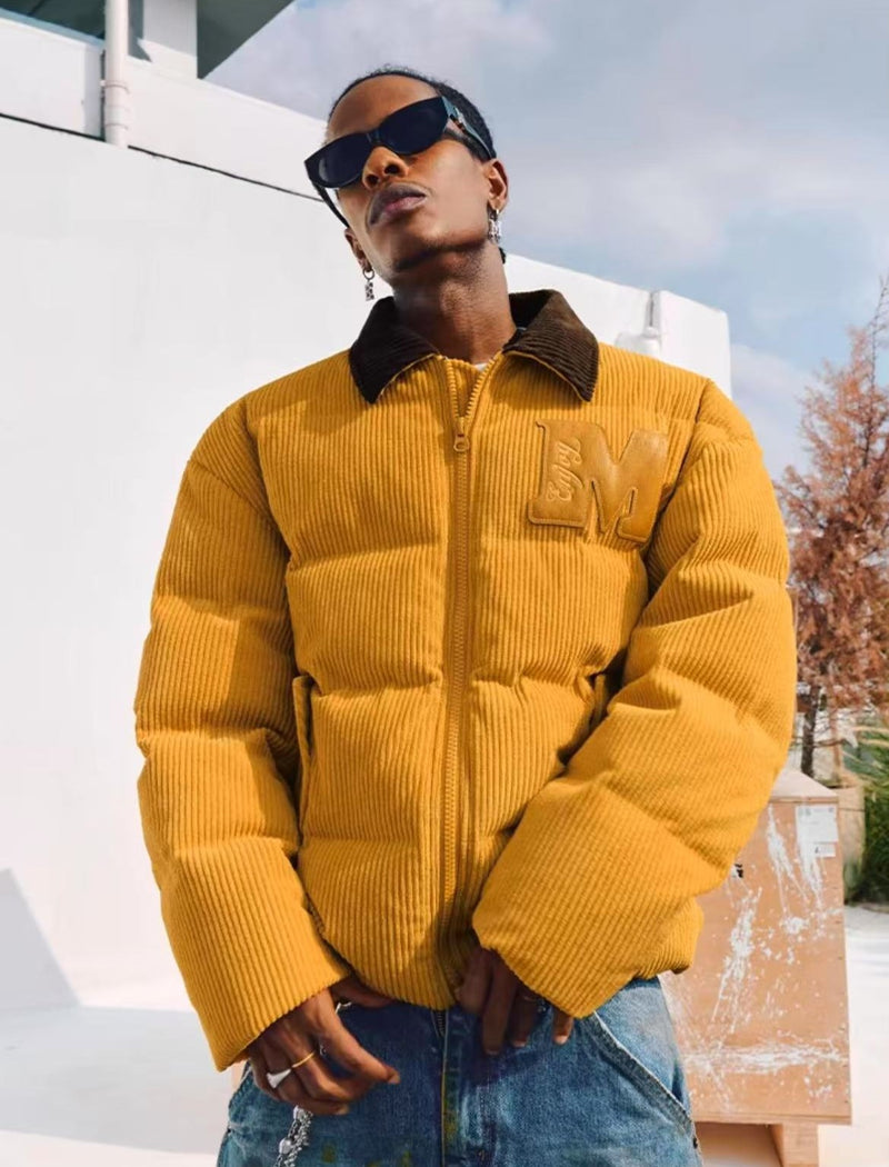 MEDM Corduroy Lapel Color Block Down Jacket