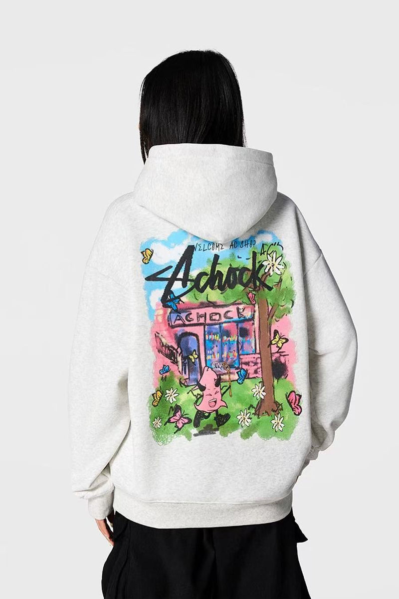 ACHOCK Hip Hop Cartoon Pattern Hoodie
