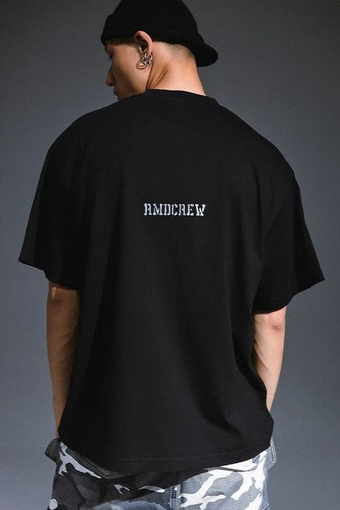 REMEDY Peace Cartoon Print Distressed Short-sleeve T-shirt