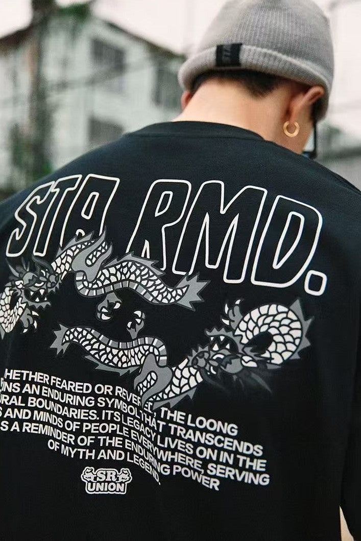 REMEDYxSTA Cartoon Dragon Print Short-sleeve T-shirt