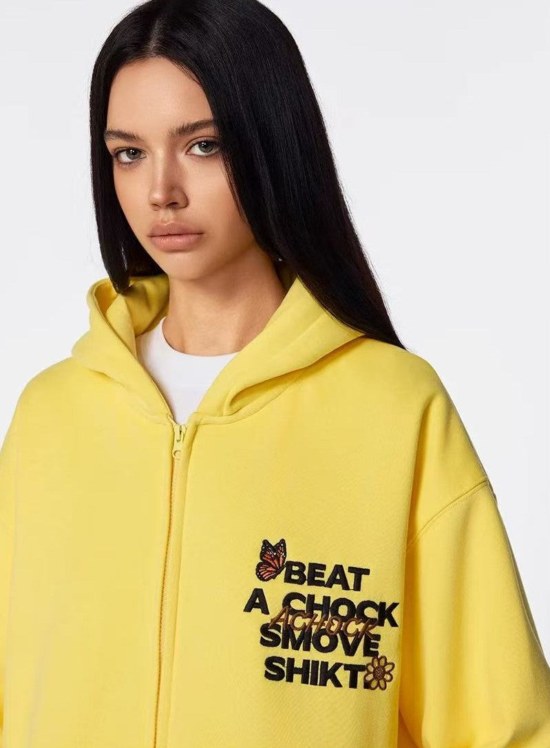 ACHOCK Floral Patch Embroidered Hooded Sweatshirt