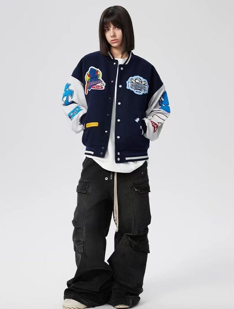 ACHOCK Fun Embroidery Baseball Jacket