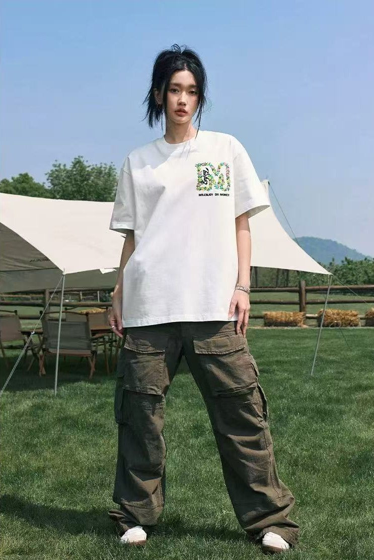 MEDM Embroidered wreath short-sleeved T-shirt