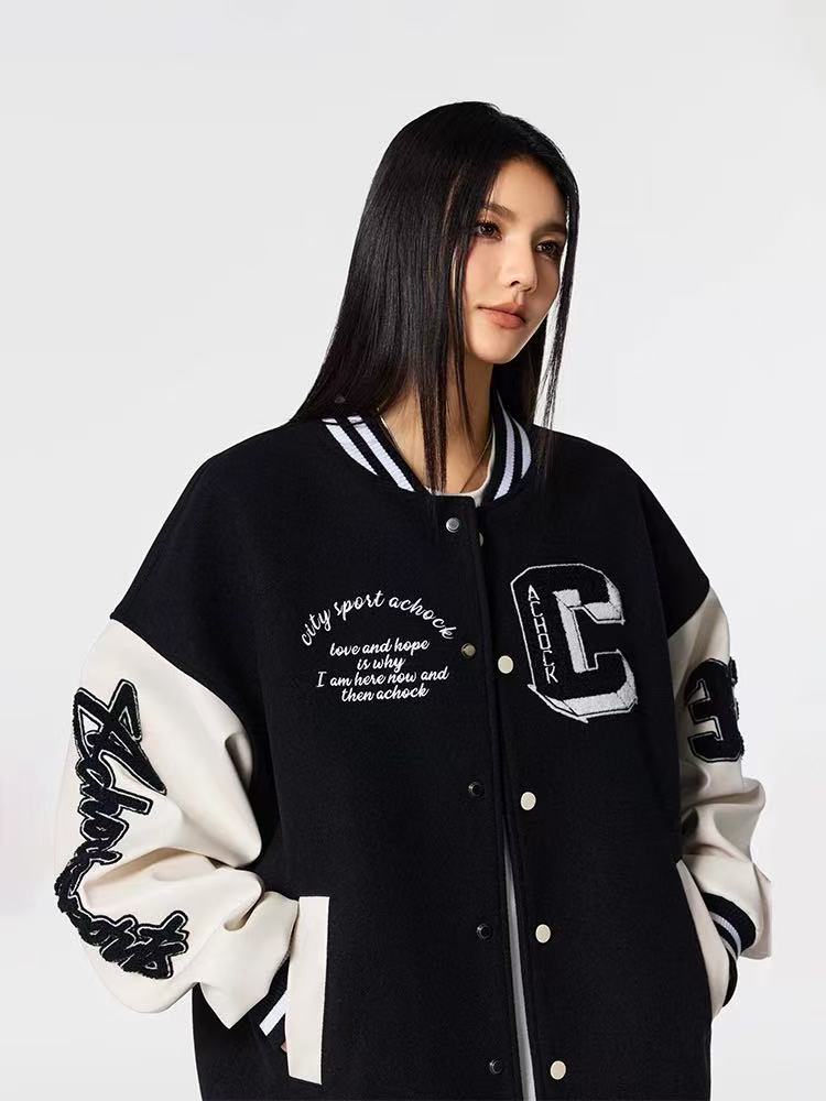 ACHOCK High Street Baseball Patchwork Embroidery Jacket