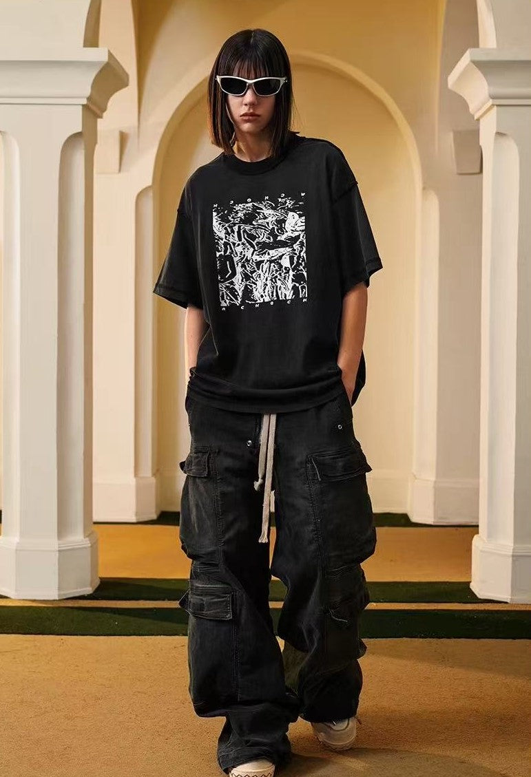 ACHOCK Washed Distressed Printed T-shirt