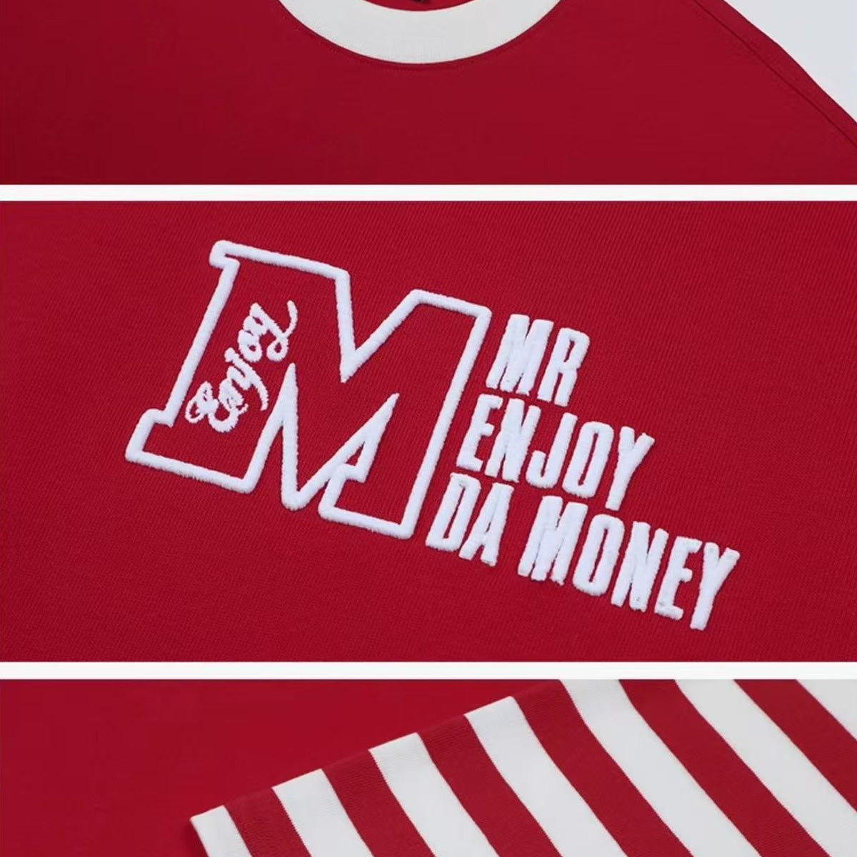 MEDM Contrast Collar Striped Long-sleeve T-Shirt