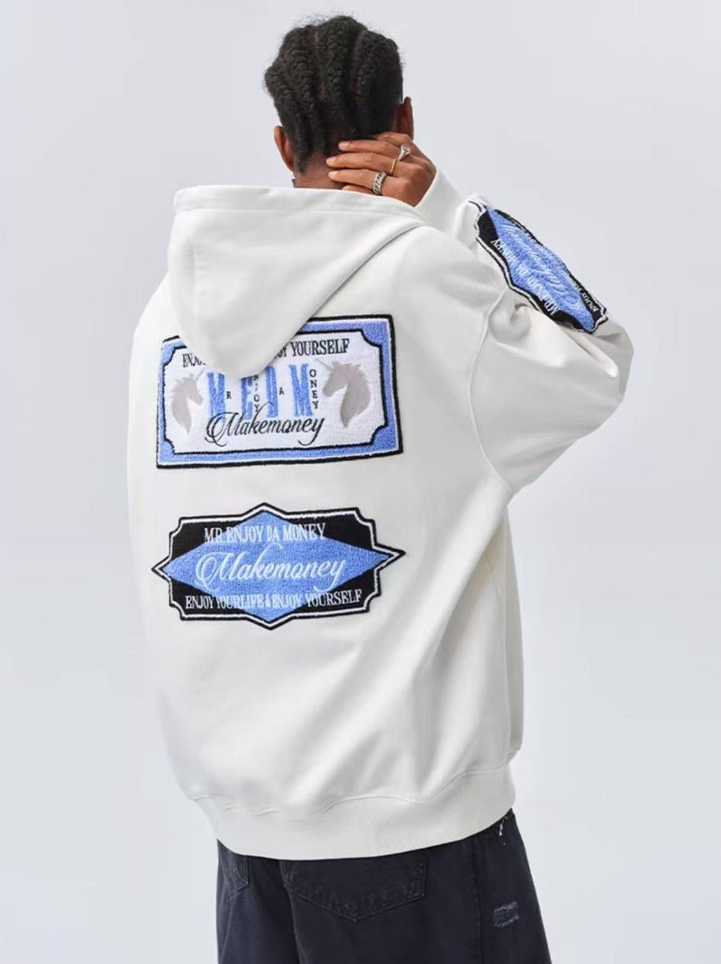 MEDM Retro Typography Embroidered Zipper Hoodie