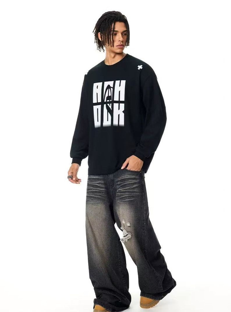 ACHOCK Heavy Letter Print Long-sleeve T-shirt